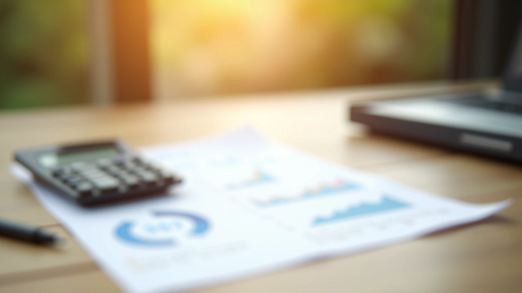 Calculator and financial documents on desk with pen