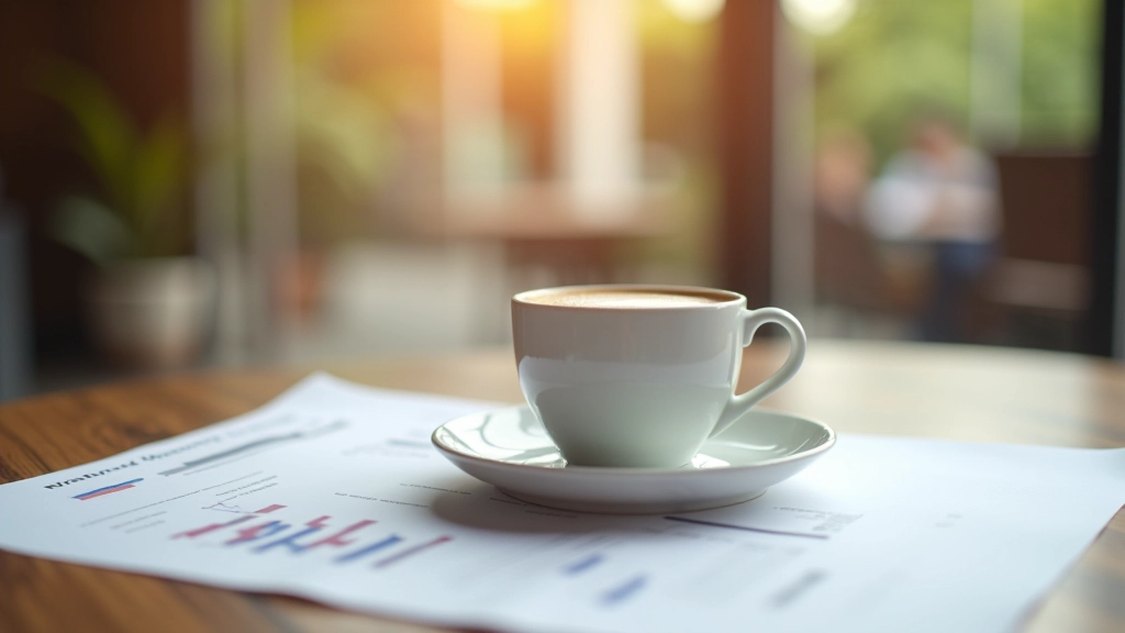 Hot coffee cup and newspaper on wooden table in morning light