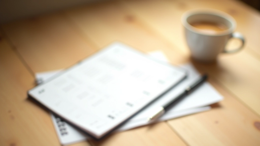 Monthly budget tracker and coffee on table