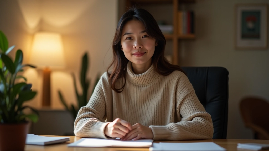 Woman reviewing budget and financial goals in comfortable home office setting